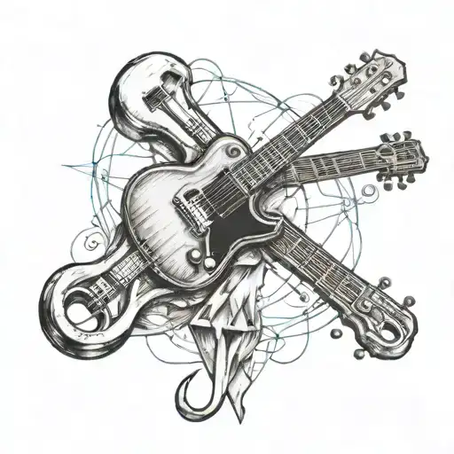 A sketch tattoo of a wrench and guitar intertwined, symbolizing the client's occupation as an aircraft mechanic and passion for music tattoo design idea