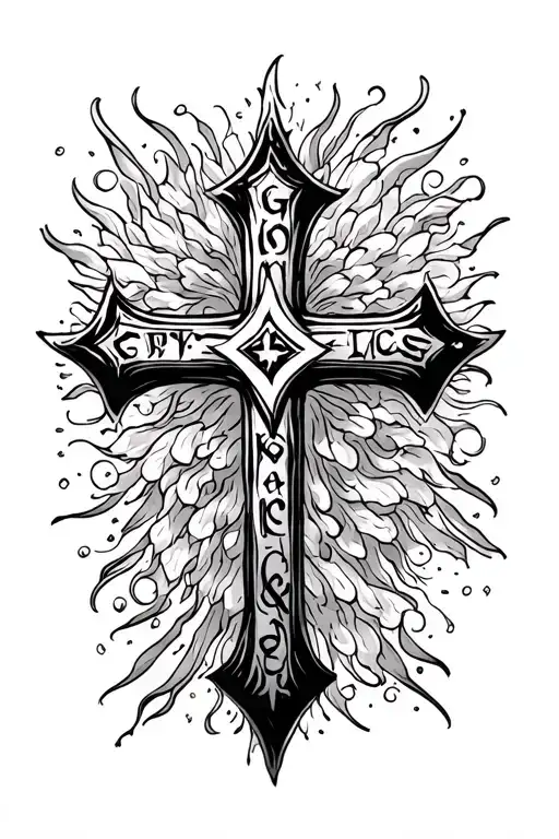 cross with words written tattoo design idea