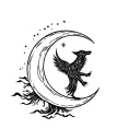 Phoenix and Wolf howling the moon tattoo design idea