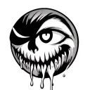 demonic version of the smiley emoji with tears flowing from the right eye tattoo design idea