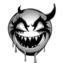 demonic version of the smiley emoji with tears flowing from the right eye tattoo design idea