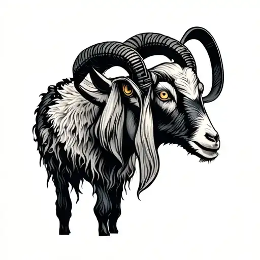 mechanical goat with tattered skin tattoo design idea