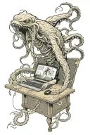giant squid typing on computer tattoo design idea