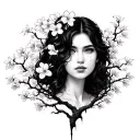 cherry blossom tree with a womens face morphing tattoo design idea