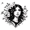 cherry blossom tree with a womens face morphing tattoo design idea