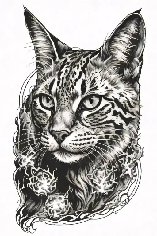 wild cat with harry potter patronus effect tattoo design idea
