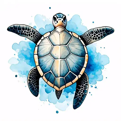 Watercolor Sea Turtle blue tattoo design idea
