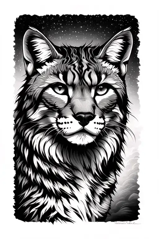 Lynx with a sky the starry sky tattoo design idea