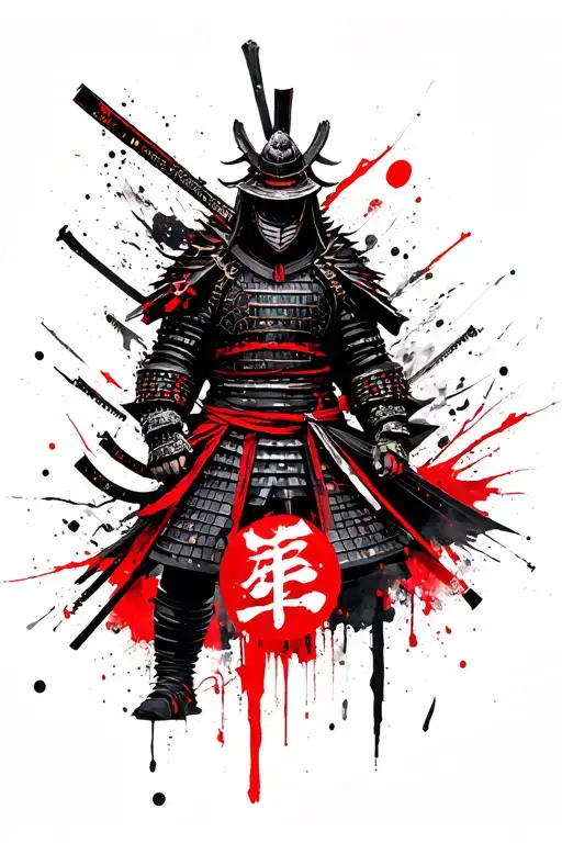 japanese sign for samurai with cyberpunk art around it tattoo design idea