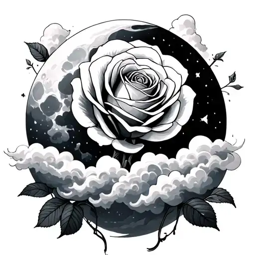 Moon above clouds with a rose  tattoo design idea