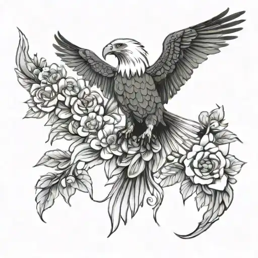 eagle flowers butterfly tattoo design idea