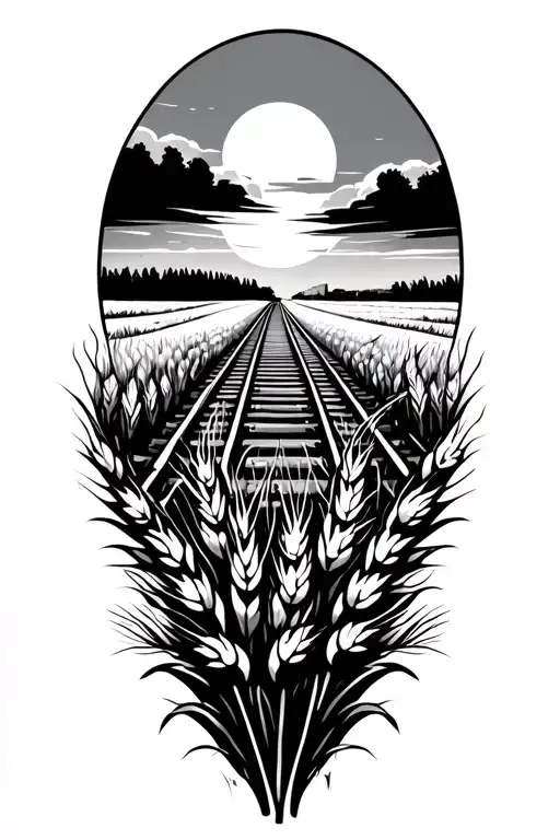 railroad tattoo with wheat field  tattoo design idea