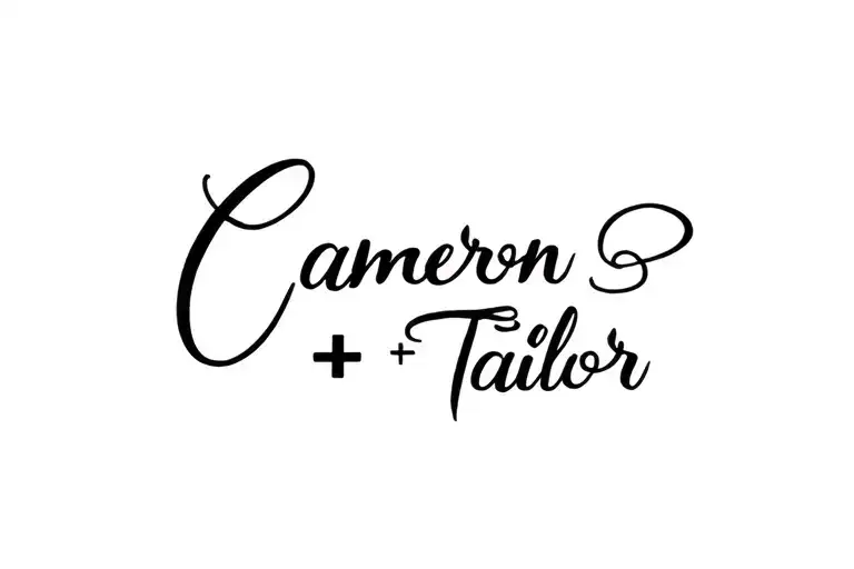 "Cameron + Taillor" nice fancy cursive font blended tattoo design idea