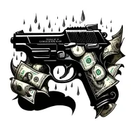 demon pistol money raining tattoo design idea