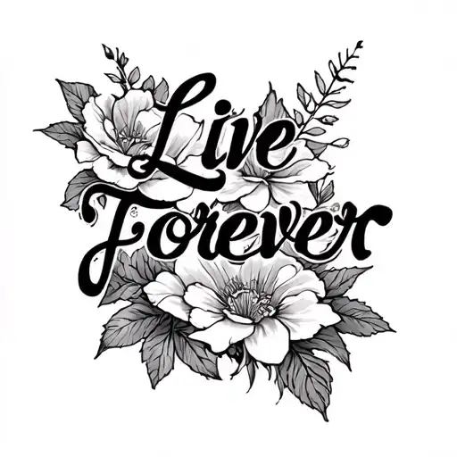 'live forever' in oasis writing tattoo design idea