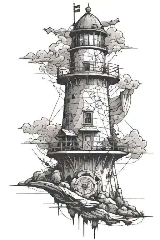 staghead lighthouse anchor connected tattoo design idea