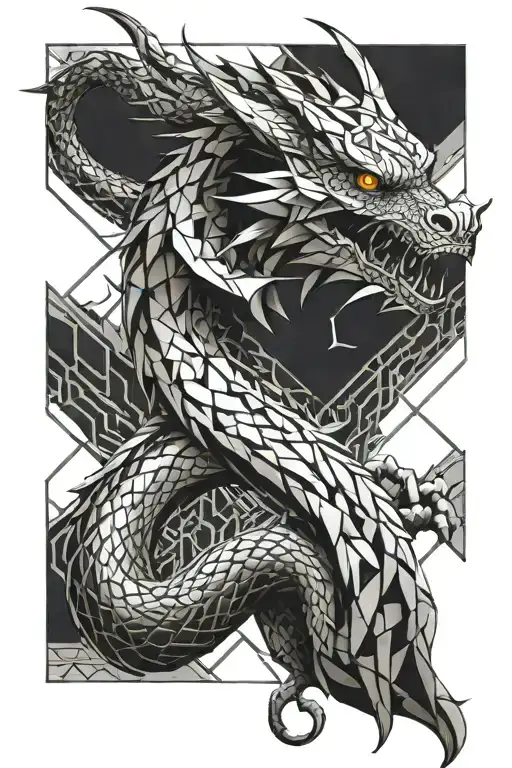 Abstract Geometric Design Dragon wrapped tattoo design idea