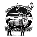 buck mule deer in corn field durning sunset tattoo design idea