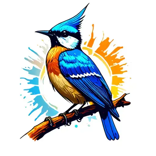 Ironman triathlon logo with blue wren bird perched atop tattoo design idea