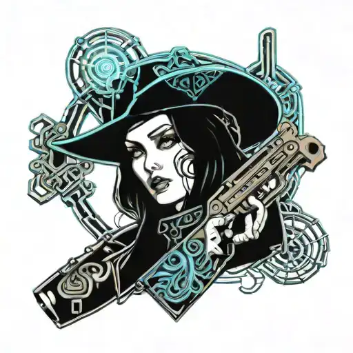 western cowgirl nude gun tattoo design idea