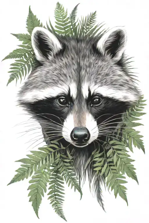 raccoon in the wild ferns tattoo design idea
