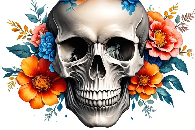 Floral skull tattoo design idea