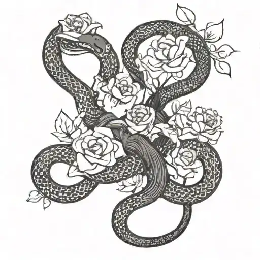 I want you to make me a tattoo with a minimalist hand with intertwined flowers and a snake going up the hand tattoo design idea