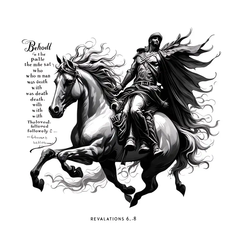 bible verse "Revalations 6:8 Behold the pale horse, for the man who sat on him was death, and hell followed with him" tattoo design idea