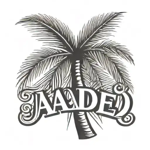 the word "Jaded" with a small palm tree tattoo design idea