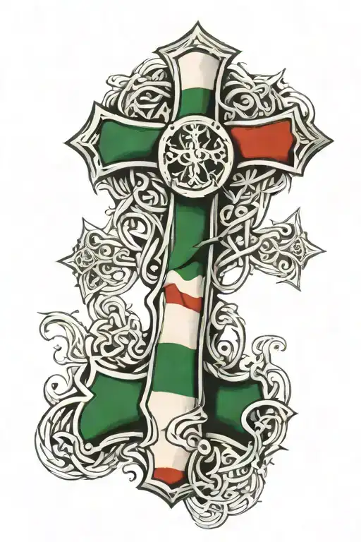 Italian flag draped on Celtic cross tattoo tattoo design idea