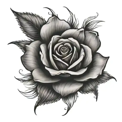 rose tattoo with wood grain in pedals falling tattoo design idea