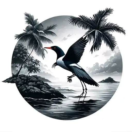 Hawaiian islands fading into birds tattoo design idea