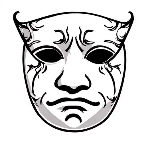 sad face behind happy mask tattoo design idea