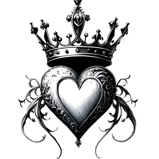 crown and heart shape tattoo design idea