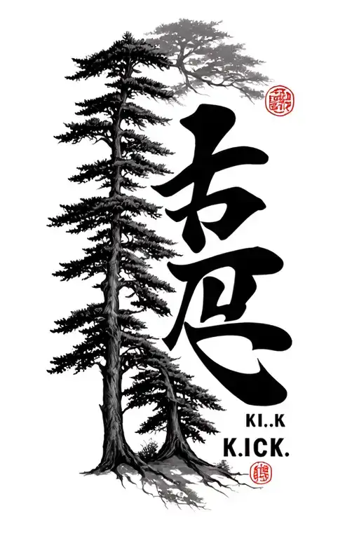 kanji symbol for love on my forearm I want cedar trees  and the initials K.I.C.K tattoo design idea