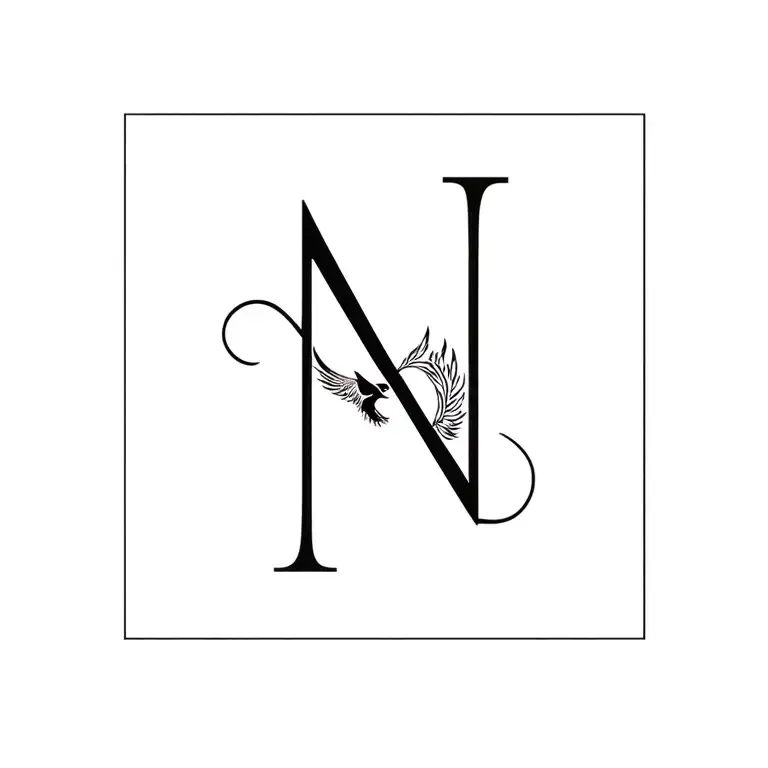 "N" infinity symbol with phoenix bird tattoo design idea