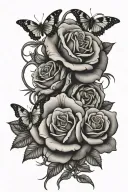 roses, snakes intertwined, butterflies fluttering tattoo design idea