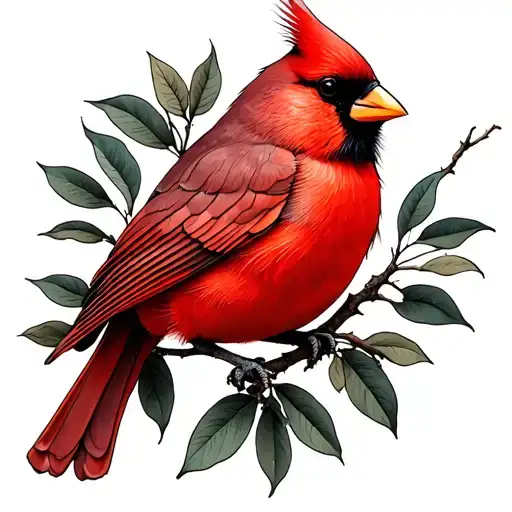 cardinal bird in a mango tree branch  tattoo design idea