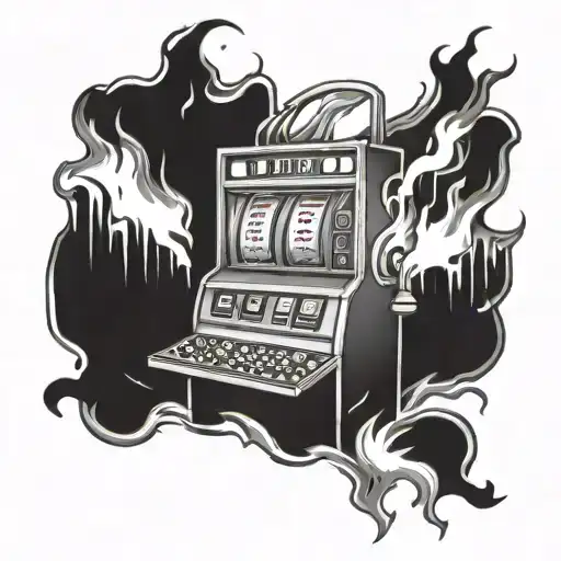 burning slot machine with three sixes tattoo design idea