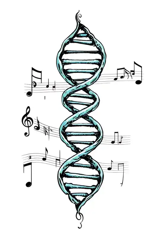 DNA spiral with music note intertwined tattoo design idea