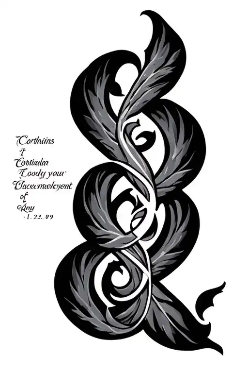"1 Corinthians 2:9" Bible verse intertwined tattoo design idea