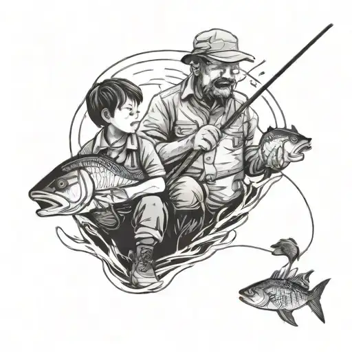 deceased father and son fishing tattoo design idea