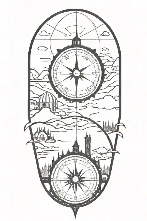 tattoo featuring florence landscape, compass, globe tattoo design idea