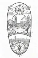 tattoo featuring florence landscape, compass, globe tattoo design idea