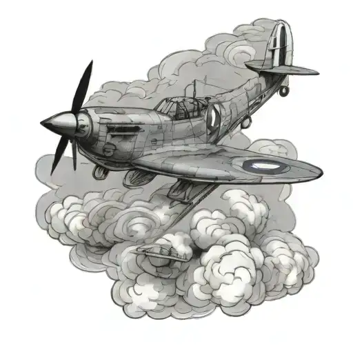 birds eye view World war 2 spitfire plane tattoo design idea