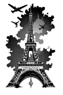 pocket Compass, European Travel, Eiffel Tower, Colisseum, big ben, dc-10 airplane flying,  scotland castle tattoo design idea