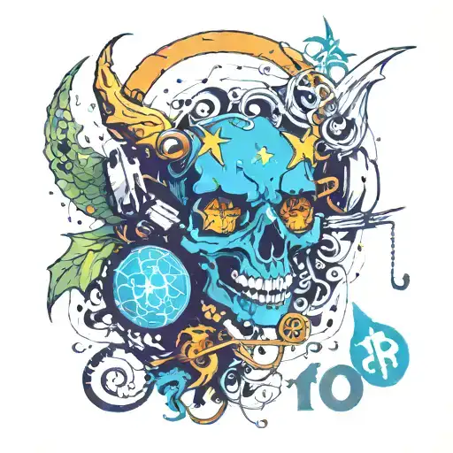 The Quote says "Out Of The Norm" also Dragon with Wizard Powers, Skull, Headphones,Music Notes, Third Eye and Nova stars tattoo design idea