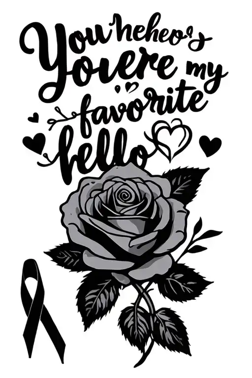 "You where my favorite hello " rose, heart beat, cancer ribbon tattoo design idea