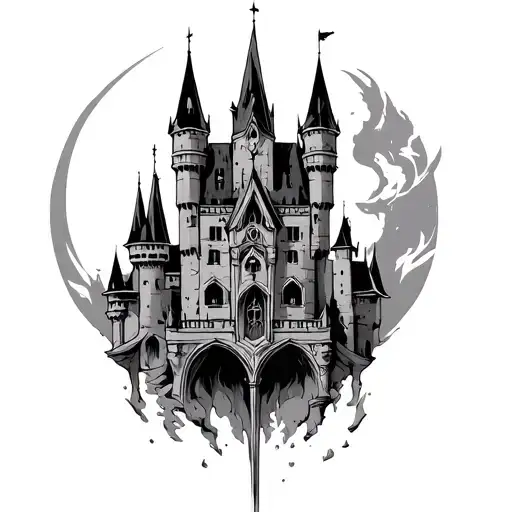 castlevania castle for sternum but feminine tattoo design idea