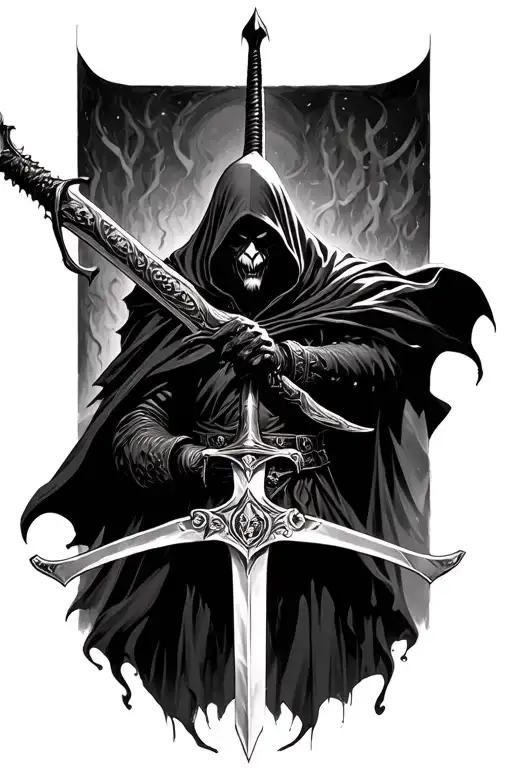 Nazgul with a Sword, dark, scary, hooded tattoo design idea